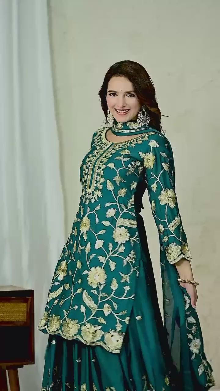 Floral Fantasy Embroidered Sharara Set