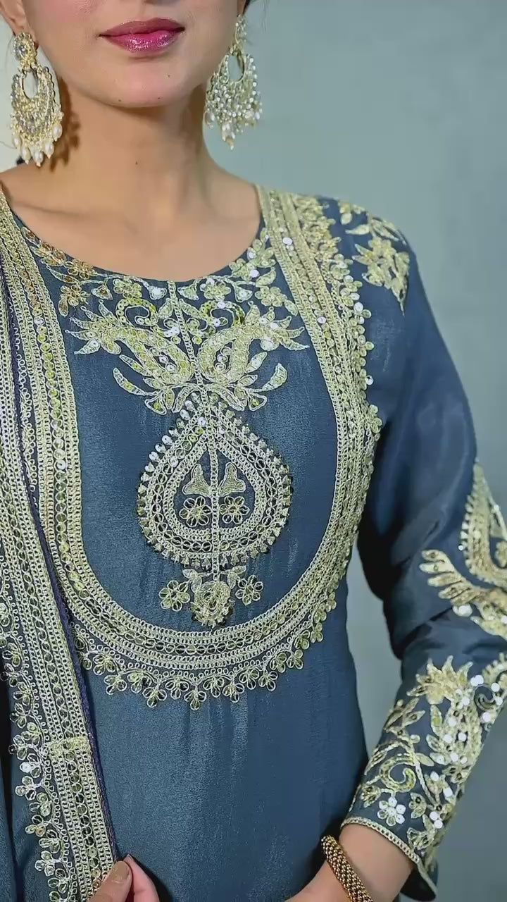 Graceful Designer Kurta Palazzo Dupatta Set