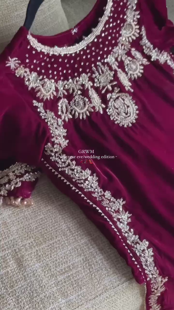 Classic Maroon Velvet Party Wear Kurta Set