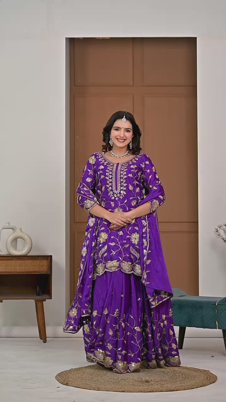 Floral Fantasy Embroidered Sharara Set